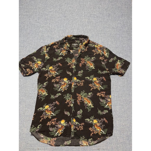 Carbon Other - Carbon Mens Tiger Bamboo Print Short Sleeve Button Down Shirt Black Large